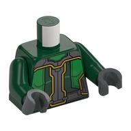 Armure de torse avec motif imprimé de panneaux gris bleuté foncé, bras vert foncé, mains gris bleuté foncé (Torso Armor with Dark Bluish Gray Panels Print, Dark Green Arms, Dark Bluish Gray Hands)