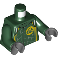 Veste de course de torse, garniture jaune, logo Lotus et motif imprimé de coutures, bras vert foncé, mains gris bleuté foncé (Torso Racing Jacket, Yellow Trim, Lotus Logo, and Seamlines Print, Dark Green Arms, Dark Bluish Gray Hands)