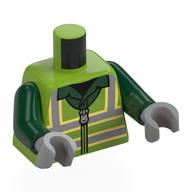 Torse, Gilet, argent et rayures de sécurité jaune clair lumineux, fermeture éclair, motif imprimé col vert foncé, bras vert foncé, mains gris bleuté clair (Torso, Vest, Silver and Bright Light Yellow Safety Stripes, Zipper, Dark Green Collar Print, Dark Green Arms, Light Bluish Gray Hands)