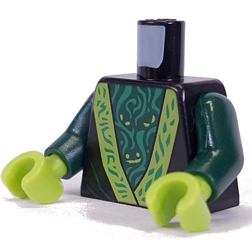 Torse, robe, garniture de vert citron, décorations vertes, chemise vert foncé motif imprimé, bras vert foncé, mains vert citron (Torso, Robe, Lime Trim, Green Decorations, Dark Green Shirt Print, Dark Green Arms, Lime Hands)