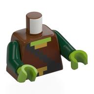 Torse, tunique pixélisée, ceinture noire, bretelles, motif : boucle dorée, bras vert foncé, mains vert citron (Torso, Pixelated Tunic, Black Belt, Straps, Gold Buckle Print, Dark Green Arms, Lime Hands)