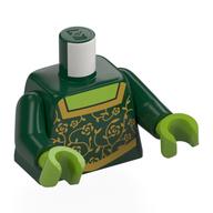 Visuel indicatif Rebrickable de Torse, robe, Fleurs dorées, Bordure, Poitrine de vert citron imprimé, bras vert foncé, mains vert citron (Torso, Dress, Gold Flowers, Trim, Lime Chest Print, Dark Green Arms, Lime Hands)
