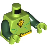 Contour des muscles du torse avec logo en forme de cerf-volant jaune et motif imprimé à la ceinture, bras vert foncé, mains vert citron (Torso Muscles Outline with Yellow Kite Diamond Shape Logo and Belt Print, Dark Green Arms, Lime Hands)