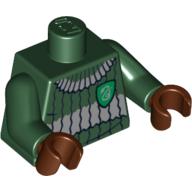 Visuel indicatif Rebrickable de Torse, Pull de Quidditch avec Serpentard emblème, Motif imprimé côtelé, bras vert foncé, mains brun rougeâtre (Torso, Quidditch Sweater with Slytherin Crest, Ribbed Print, Dark Green Arms, Reddish Brown Hands)