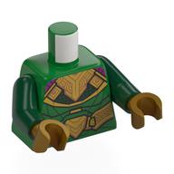 Torse, armure dorée et vert foncé, motif : cape magenta, bras vert foncé, mains or nacré (Torso, Gold/Dark Green Armor, Magenta Cape Print, Dark Green Arms, Pearl Gold Hands)