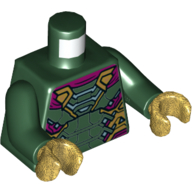 Armure de torse, manteau violet foncé, motif imprimé de garniture orange, bras vert foncé, mains or nacré (Torso Armour, Dark Purple Cloak, Orange Trim Print, Dark Green Arms, Pearl Gold Hands)