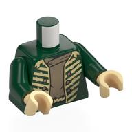 Torse, Veste uniforme, Paille beige, Corde pour ceinture, Chemise beige foncée motif imprimé, bras vert foncé, mains beiges (Torso, Uniform Jacket, Tan Straw, Rope for Belt, Dark Tan Shirt Print, Dark Green Arms, Tan Hands)