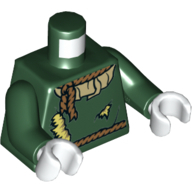 Visuel indicatif Rebrickable de Tunique torse, nougat moyen col et ceinture corde, volant beige et motif paille imprimé (écarlate), bras vert foncé, mains blanches (Torso Tunic, Medium Nougat Rope Collar and Belt, Tan Ruffle and Straw Print (Scarecrow), Dark Green Arms, White Hands)