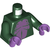 Visuel indicatif Rebrickable de Torse, poitrine nue, motif imprimé estomac de lavande moyenne, bras vert foncé, mains lavande moyen (Torso, Bare Chest, Medium Lavender Stomach Print, Dark Green Arms, Medium Lavender Hands)