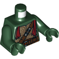 Carapace de tortue torse avec ceintures brun foncé, boucles argentées et motif imprimé écharpe rouge foncé, bras et mains vert foncé (Torso Turtle Shell with Dark Brown Belts, Silver Buckles and Dark Red Scarf Print, Dark Green Arms and Hands)