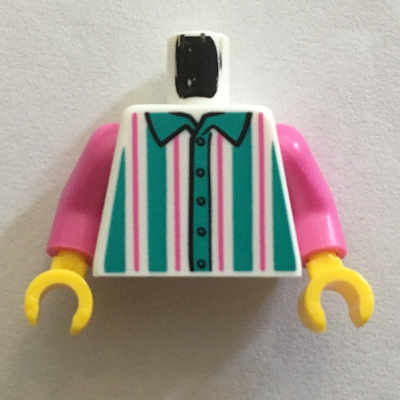 Visuel indicatif Rebrickable de Chemise torse à rayures verticales rose foncé et turquoise foncé, bras rose foncé, mains jaunes (Torso Shirt with Dark Pink and Dark Turquoise Vertical Stripes Print, Dark Pink Arms, Yellow Hands)