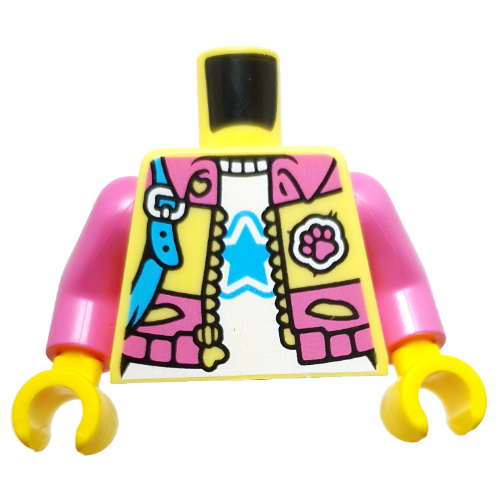Torse, veste rose foncé et jaune clair vif, poche azur moyen, chemise blanche avec motif imprimé étoile azur moyen, bras rose foncé, mains jaunes (Torso, Dark Pink/Bright Light Yellow Jacket, Medium Azure Pouch, White Shirt with Medium Azure Star Print, Dark Pink Arms, Yellow Hands)