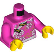 Visuel indicatif Rebrickable de Torse robe traditionnelle chinoise avec fleurs blanches, motif imprimé ceinture blanche, bras rose foncé, mains jaunes (Torso Traditional Chinese Robe with White Flowers, White Sash Print, Dark Pink Arms, Yellow Hands)