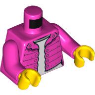 Visuel indicatif Rebrickable de Veste de torse avec des boutons, sur le modèle imprimé de sous-vêtement blanc, bras rose foncé, mains jaunes (Torso Jacket with Buttons, over White Undershirt Print, Dark Pink Arms, Yellow Hands)