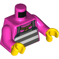 Visuel indicatif Rebrickable de Torse chemise, tablier avec des rayures de prison, motif imprimé chaîne d'or, bras rose foncé, mains jaunes (Torso Shirt, Apron with Prison Stripes, Gold Chain Print, Dark Pink Arms, Yellow Hands)
