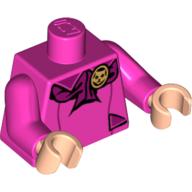 Visuel indicatif Rebrickable de Veste torse avec grand col enveloppant et motif imprimé broche chat (professeur umbridge), bras rose foncé, mains nougat clair (Torso Jacket with Large Wrap Collar and Cat Broach Print (Professor Umbridge), Dark Pink Arms, Light Nougat Hands)