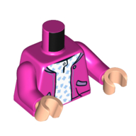 Veste torse, Chemise blanche avec motif imprimé de taches bleues moyennes, bras rose foncé, mains nougat clair (Torso Jacket, White Shirt with Medium Blue Spots Print, Dark Pink Arms, Light Nougat Hands)