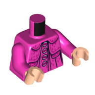 Visuel indicatif Rebrickable de Veste torse avec col, 4 grands boutons à l'avant, 2 boutons à l'arrière motif imprimé, bras rose foncé, mains nougat clair (Torso Jacket with Collar, 4 Large Buttons on Front, 2 Buttons on Back Print, Dark Pink Arms, Light Nougat Hands)
