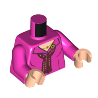 Visuel indicatif Rebrickable de Torse, Veste, Écharpe rouge, Broche dorée, Motif imprimé collier, bras rose foncé, mains nougat clair (Torso, Jacket, Red Scarf, Gold Broche, Necklace Print, Dark Pink Arms, Light Nougat Hands)