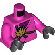 Visuel indicatif Rebrickable de Robe torse avec bretelles en corde marron rougeâtre, motif imprimé sous-vêtement magenta, bras rose foncé, mains noires (Torso Robe with Reddish Brown Rope Shoulder Straps, Magenta Undershirt Print, Dark Pink Arms, Black Hands)