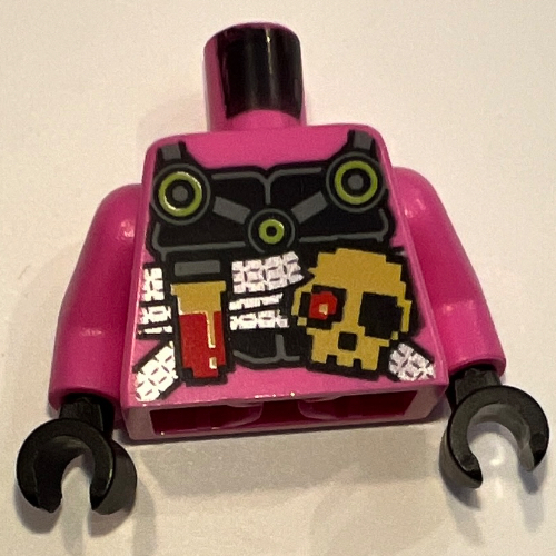 Armure de torse, Poitrine noire plaque, Motif imprimé crâne pixelisé, bras rose foncé, mains noires (Torso Armor, Black Chest Plate, Pixelated Skull Print, Dark Pink Arms, Black Hands)