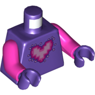 Visuel indicatif Rebrickable de Torse, rose vif pixelisé et motif imprimé cœur rose foncé, bras rose foncé, mains pourpre foncé (Torso, Pixelated Bright Pink and Dark Pink Heart Print, Dark Pink Arms, Dark Purple Hands)