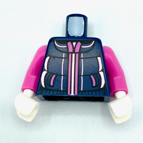 Visuel indicatif Rebrickable de Veste torse, rembourré, fermeture éclair rose foncé, poche motif imprimé, bras rose foncé, mains blanches (Torso Jacket, Padded, Dark Pink Zipper, Pockets Print, Dark Pink Arms, White Hands)