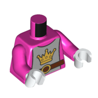 Visuel indicatif Rebrickable de Torse Armure, Plaque de poitrine argentée avec couronne, motif : ceinture brun rougeâtre, bras rose foncé, mains blanches (Torso Armor, Silver Chestplate with Crown, Reddish Brown Belt Print, Dark Pink Arms, White Hands)