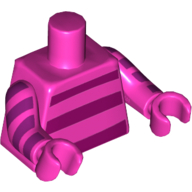 Visuel indicatif Rebrickable de Rayures horizontales magenta torse sur le devant et le dos motif imprimé, les bras et les mains rose foncé avec 4 rayures magenta motif imprimé (Torso Horizontal Magenta Stripes on Front and Back Print, Dark Pink Arms and Hands with 4 Magenta Stripes Print)