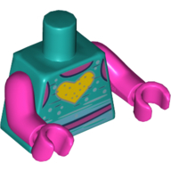 Visuel indicatif Rebrickable de Débardeur torse avec motif imprimé cœur jaune, bras et mains rose foncé (Torso Tank Top with Yellow Heart Print, Dark Pink Arms and Hands)