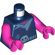 Visuel indicatif Rebrickable de Torse Chemise avec col et ceinture de crâne Motif imprimé boucle, bras et mains rose foncé (Torso Shirt with Collar and Skull Belt Buckle Print, Dark Pink Arms and Hands)