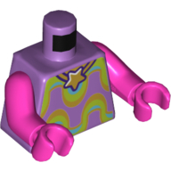 Visuel indicatif Rebrickable de Débardeur torse, or, vert citron et rayures moyen azur vague et collier étoile motif imprimé, bras et mains rose foncé (Torso Tank Top, Gold, Lime and Medium Azure Wave Stripes and Star Necklace Print, Dark Pink Arms and Hands)