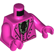Visuel indicatif Rebrickable de Veste de costume de torse avec gilet, chemise verte sable avec col et grand motif imprimé cravate noire (60's Joker), bras et mains rose foncé (Torso Suit Jacket with Vest, Sand Green Shirt with Collar and Big Black Tie Print (60's Joker), Dark Pink Arms and Hands)
