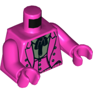 Visuel indicatif Rebrickable de Veste de costume torse avec gilet, chemise verte sable avec col et motif imprimé cravate noire (60's Joker), bras rose foncé, mains magenta (Torso Suit Jacket with Vest, Sand Green Shirt with Collar and Black Tie Print (60's Joker), Dark Pink Arms, Magenta Hands)