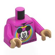Torse, souris mickey en bleu clair clair/jaune cercle motif imprimé, bras rose foncé, mains beige chaud (Torso, Mickey Mouse in Bright Light Blue/Yellow Circle Print, Dark Pink Arms, Warm Tan Hands)