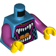 Veste de course torse, grande bouche avec crocs et motif imprimé langue, bras magenta, mains jaunes (Torso Race Jacket, Large Mouth with Fangs and Tongue Print, Magenta Arms, Yellow Hands)
