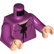 Cardigan torse, noeud noué, manche nougat clair, bras magenta, mains nougat clair (Torso Cardigan Sweater, Tied Bow, Light Nougat Neck, Magenta Arms, Light Nougat Hands)