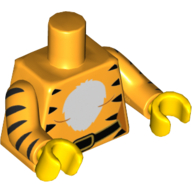 Visuel indicatif Rebrickable de Rayures tigre torse, poitrine blanche, motif : ceinture, bras orange clair vif, mains jaunes (Torso Tiger Stripes, White Chest, Belt Print, Bright Light Orange Arms, Yellow Hands)
