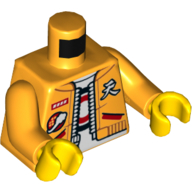 Veste torse avec patchs, chemise blanche, bras orange clair vif, mains jaunes (Torso Jacket with Patches, White Shirt, Bright Light Orange Arms, Yellow Hands)