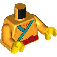 Torse, tunique/rove, bord turquoise foncé, motif : ceinture rouge, bras orange clair vif, mains bleu foncé (Torso, Tunic/Rove, Dark Turquoise Trim, Red Belt Print, Bright Light Orange Arms, Dark Blue Hands)