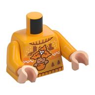 Visuel indicatif Rebrickable de Torse, pull de Noël, mandragore, motif imprimé feuilles orange, bras orange clair vif, mains nougat clair (Torso, Christmas Sweater, Mandrake, Orange Leaves Print, Bright Light Orange Arms, Light Nougat Hands)