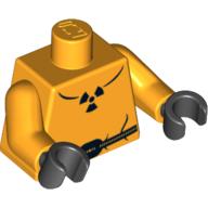 Visuel indicatif Rebrickable de Combinaison de sécurité torse avec ceinture et avertissement de radioactivité motif imprimé, bras orange clair vif, mains noires (Torso Safety Suit with Belt and Radioactivity Warning Print, Bright Light Orange Arms, Black Hands)