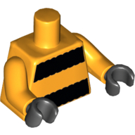 Visuel indicatif Rebrickable de Torse noir rayures épaisses motif imprimé, bras orange clair vif, mains noires (Torso Black Thick Stripes Print, Bright Light Orange Arms, Black Hands)