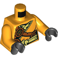 Robe torse avec ceinture jaune clair vif et fourreau motif imprimé, bras orange clair vif, mains noires (Torso Robe with Bright Light Yellow Sash and Scabbard Print, Bright Light Orange Arms, Black Hands)