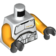Visuel indicatif Rebrickable de Torse clone commandant armure motif imprimé, bras orange clair vif, mains noires (Torso Clone Commander Armor Print, Bright Light Orange Arms, Black Hands)