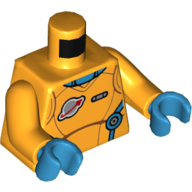 Torse, combinaison spatiale, logo de l'espace classique, motif imprimé de garniture bleu azur foncé, bras orange clair vif, mains azur foncé (Torso, Spacesuit, Classic Space Logo, Dark Azure Trim Print, Bright Light Orange Arms, Dark Azure Hands)