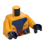 Combinaison de torse, garniture bleu foncé et ceinture, rouge x-hommes symbole motif imprimé, bras orange clair vif, mains bleu foncé (Torso Jumpsuit, Dark Blue Trim and Belt, Red X-Men Symbol Print, Bright Light Orange Arms, Dark Blue Hands)