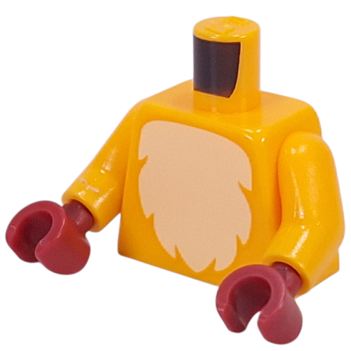 Visuel indicatif Rebrickable de Torse, motif blanc imprimé poitrine poilue, bras orange clair vif, mains rouge foncé (Torso, White Furry Chest Print, Bright Light Orange Arms, Dark Red Hands)
