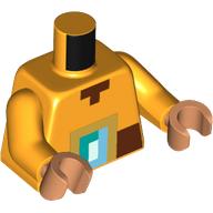 Torse, Minecraft pixélisée ceinture brun rougeâtre, boucle de ceinture motif imprimé, bras orange clair vif, mains nougat (Torso, Minecraft Pixelated Reddish Brown Belt, Belt Buckle Print, Bright Light Orange Arms, Nougat Hands)