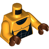 Torse, contour des muscles avec motif imprimé costume noir, bras orange clair vif, mains brun rougeâtre (Torso, Muscles Outline with Black Suit Print, Bright Light Orange Arms, Reddish Brown Hands)